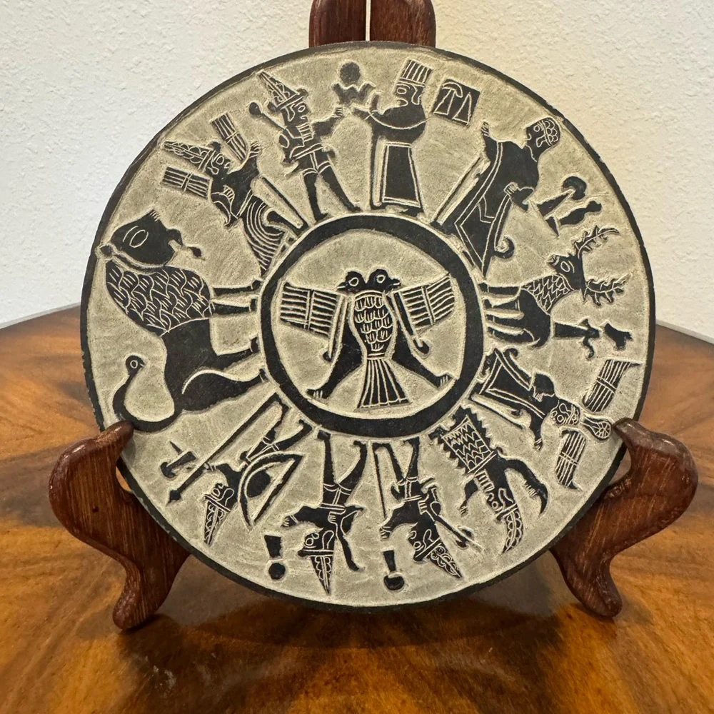 Babylonian Hittite Gods Basalt Stone Disc 7” - Picture 2 of 6